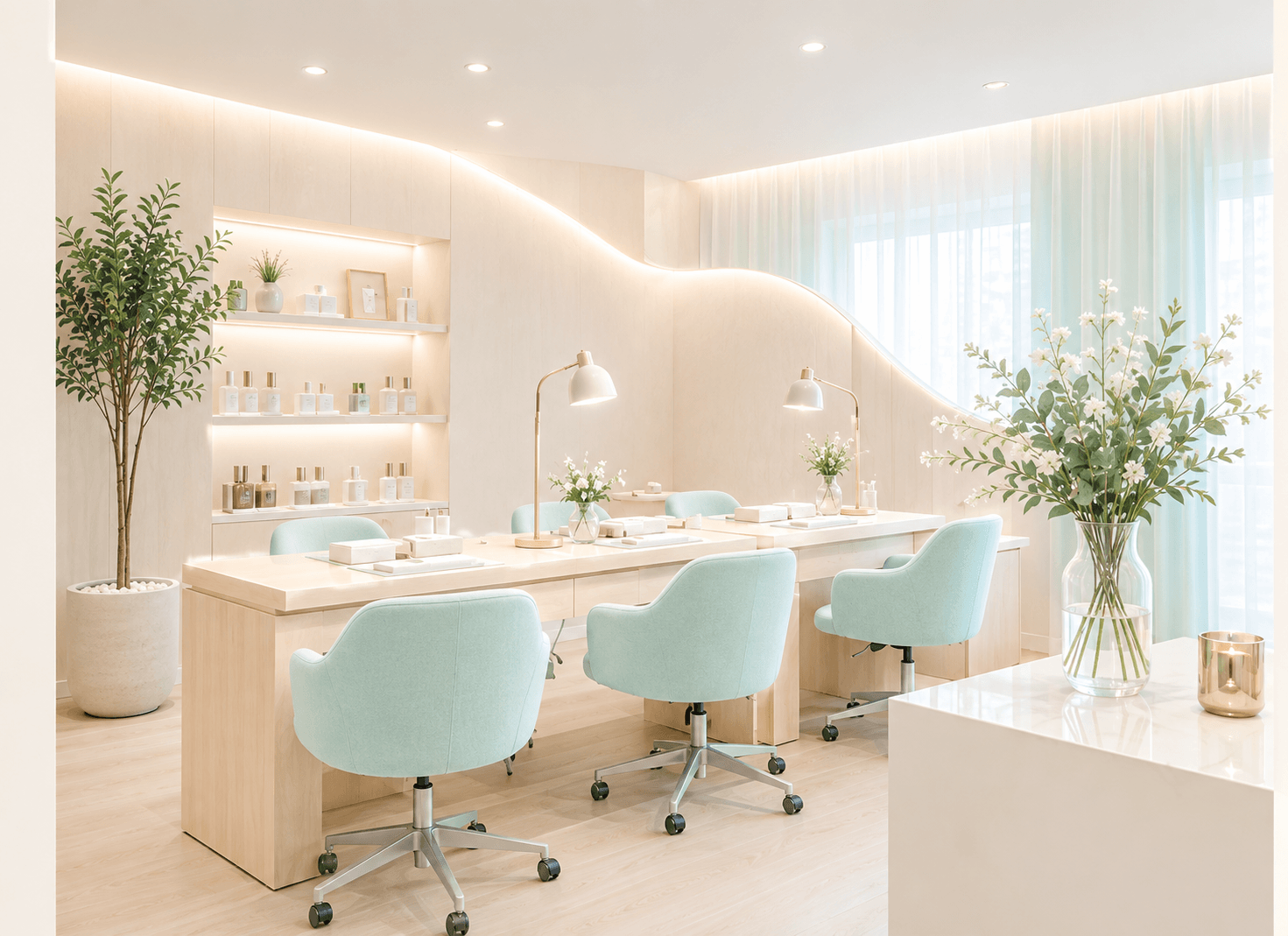 In Shape Nail Salon 店内のネイルテーブル